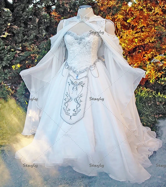 Robe de mariee medievale vintage Renaissance avec cape evasee manches bouffantes broderie en dentelle patients gothiques quelle que soit la robe de mariee 2022 AliExpress