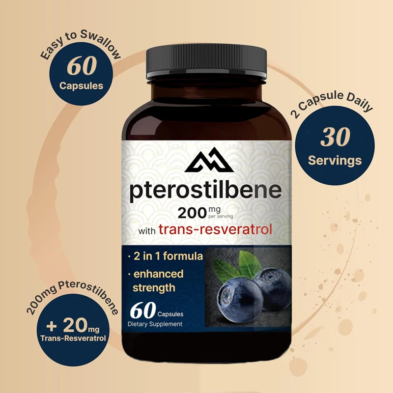 Suplementos vitamínicos Cápsulas com 98% Trans Resveratrol, Mirtilos silvestres naturais, suporte ideal, envelhecimento saudável, não