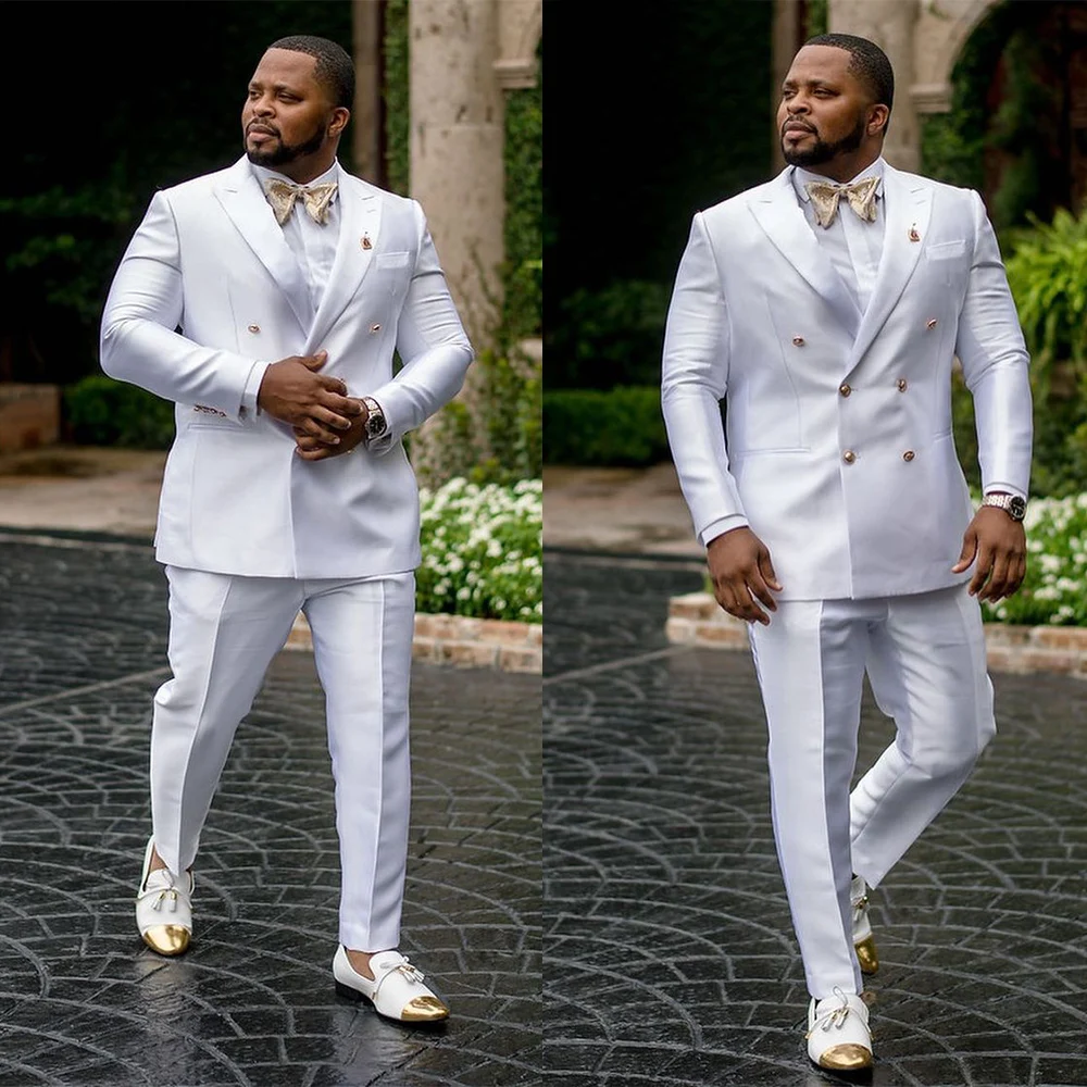 

Business Plus Size Mens Pants Suits Satin Double Breasted Groom Wedding Prom Party Blazer Overcoat ( Jacket+Pants)