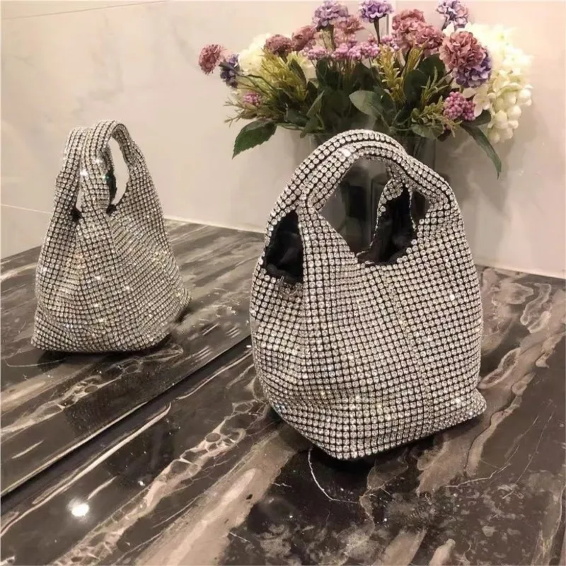 Shiny Crystal Clutch purse bucket Shoulder bag rhinestone Handmade purses and handbags luxury Designer Evening clutch Bag Purse