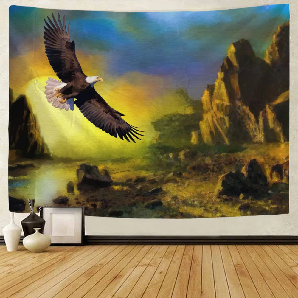 Eagle Flower Tapestry Forest Sky Dreamy Landscape Wall Hanging Fairy Tale Theme Bedroom Home Decoration Sofa and Bed Sheet