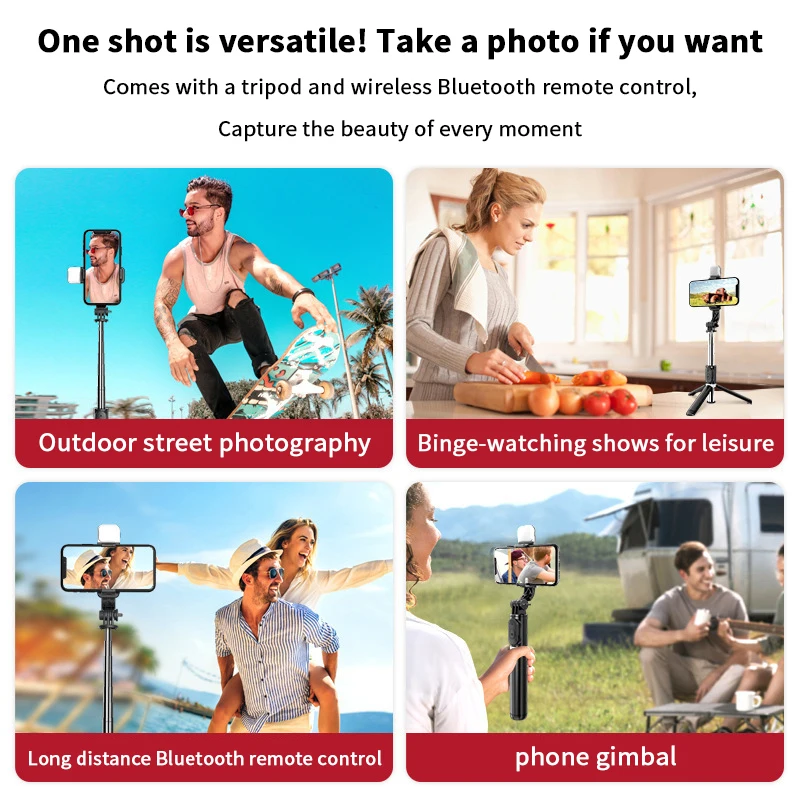 Portable 41 Inch Selfie Stick Phone Tripod With Wireless Remote Extendable 360 Rotation Compatible Stand