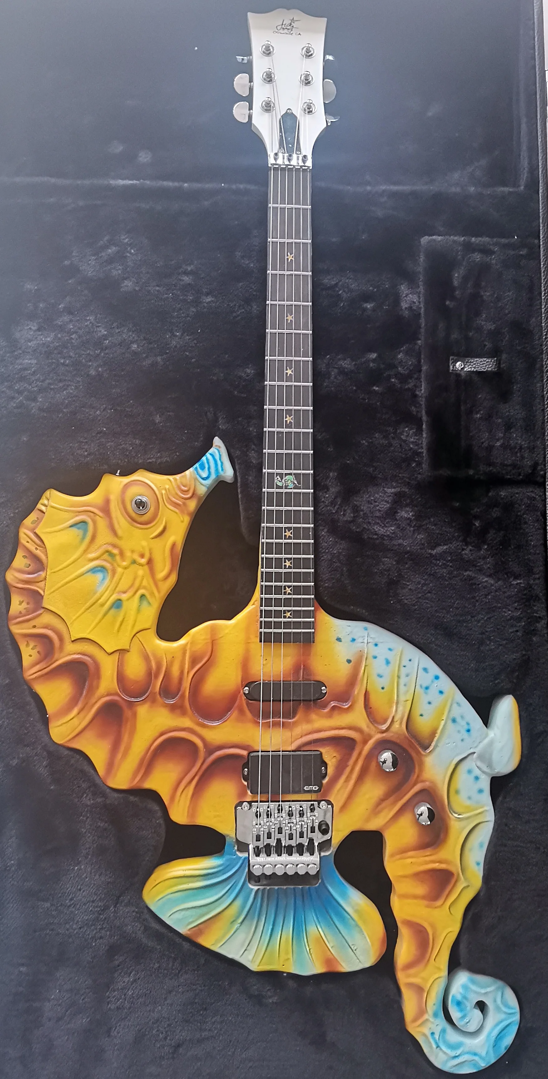 Hand Made Carved 6 String Electric Guitar with Seahorse Pattern Chrome Hardware