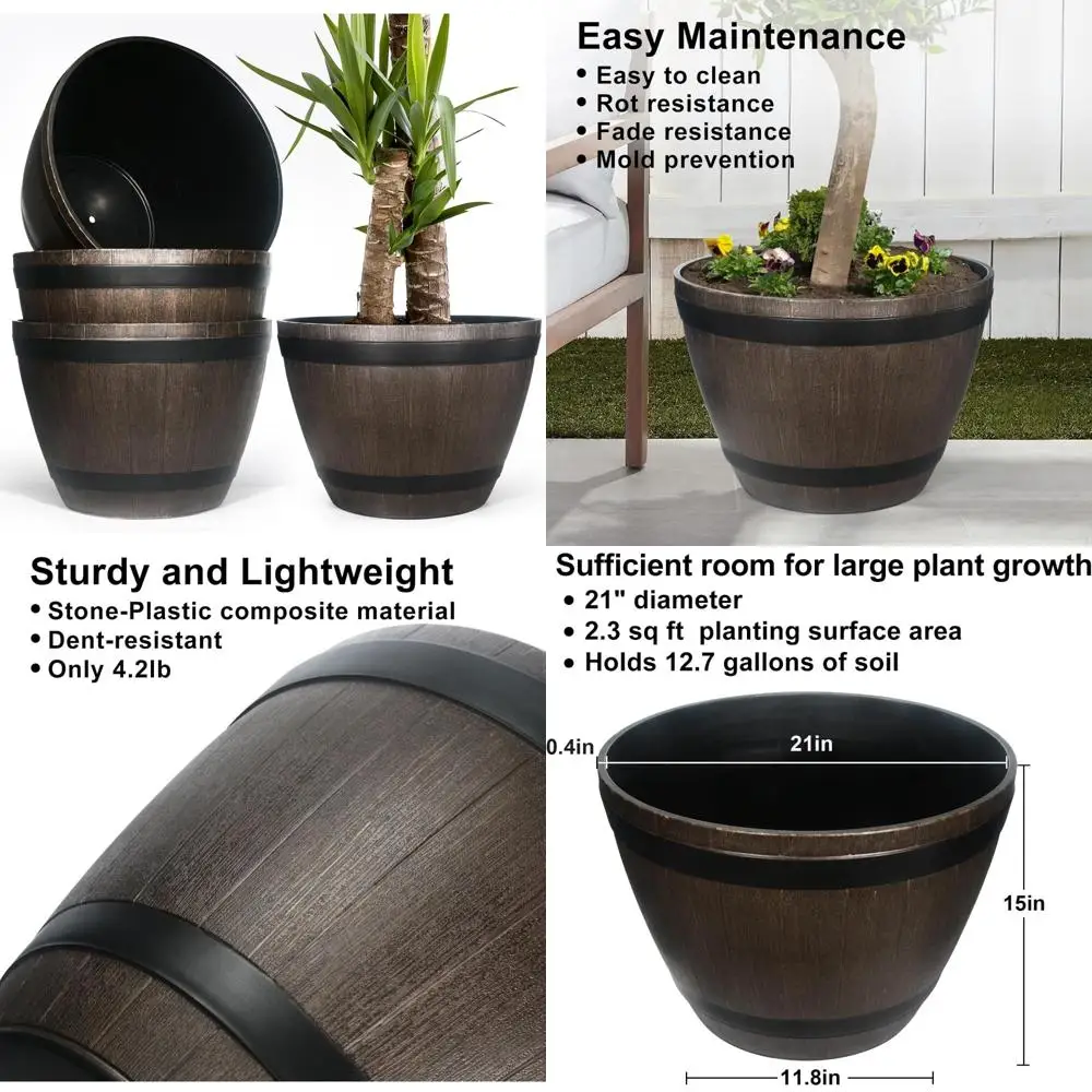 

Наружный кашпо для виски большой емкости - прочные садовые цветочные горшки, кашпо для винной бочки для уличных растений