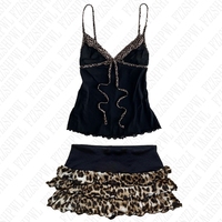 Women Y2K Half length skirt Leopard print Spicy Girls Grunge Goth Hip Hop Punk Mini Skirt Casual Streetwear Crop Top Sling Camis