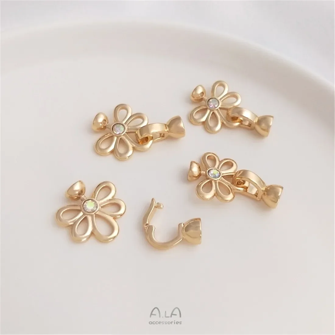 14k ouro flor pavão cauda pérola fivela diy colar fivela link fivela pingente artesanal acessórios de cauda b948