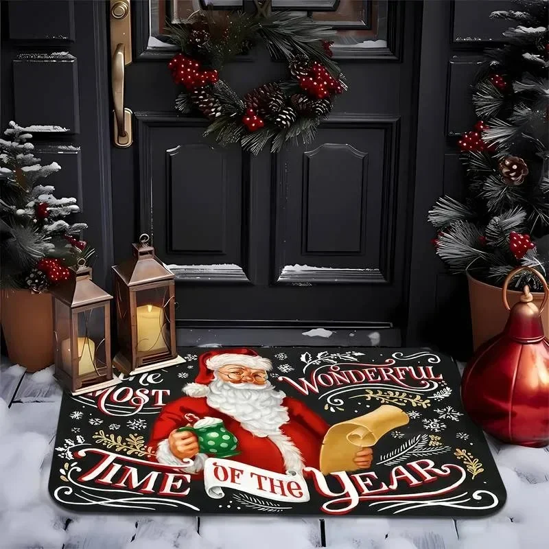 Merry Christmas Doormat Santa Claus Pattern Design Bathroom Carpet Bedroom Living Room Entryway Floor Mat Kitchen Home Decor