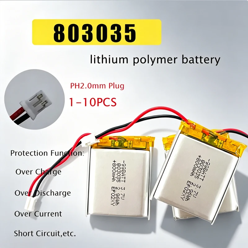 803035 800mAh 3.7V Lithium Polymer Battery Rechargeable Batteries for Smart Watch Bluetooth Headset Speaker Audio LED Lights