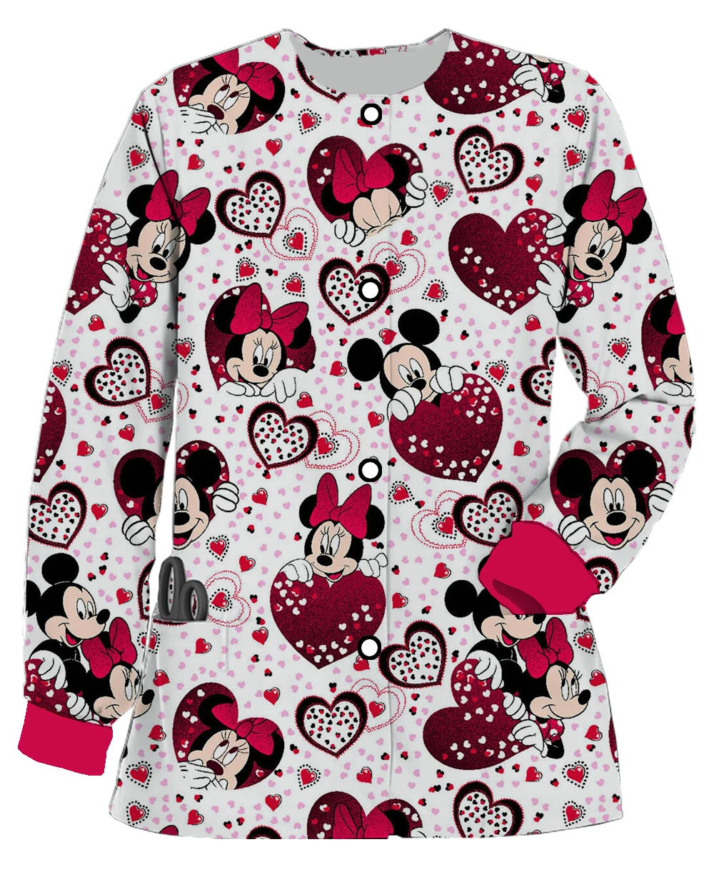 

Scrub Tops Hospital Disney Mickey Mouse Minnelli Round Neck Printing Clinic Medical Work Uniform Nurse Top Accessories