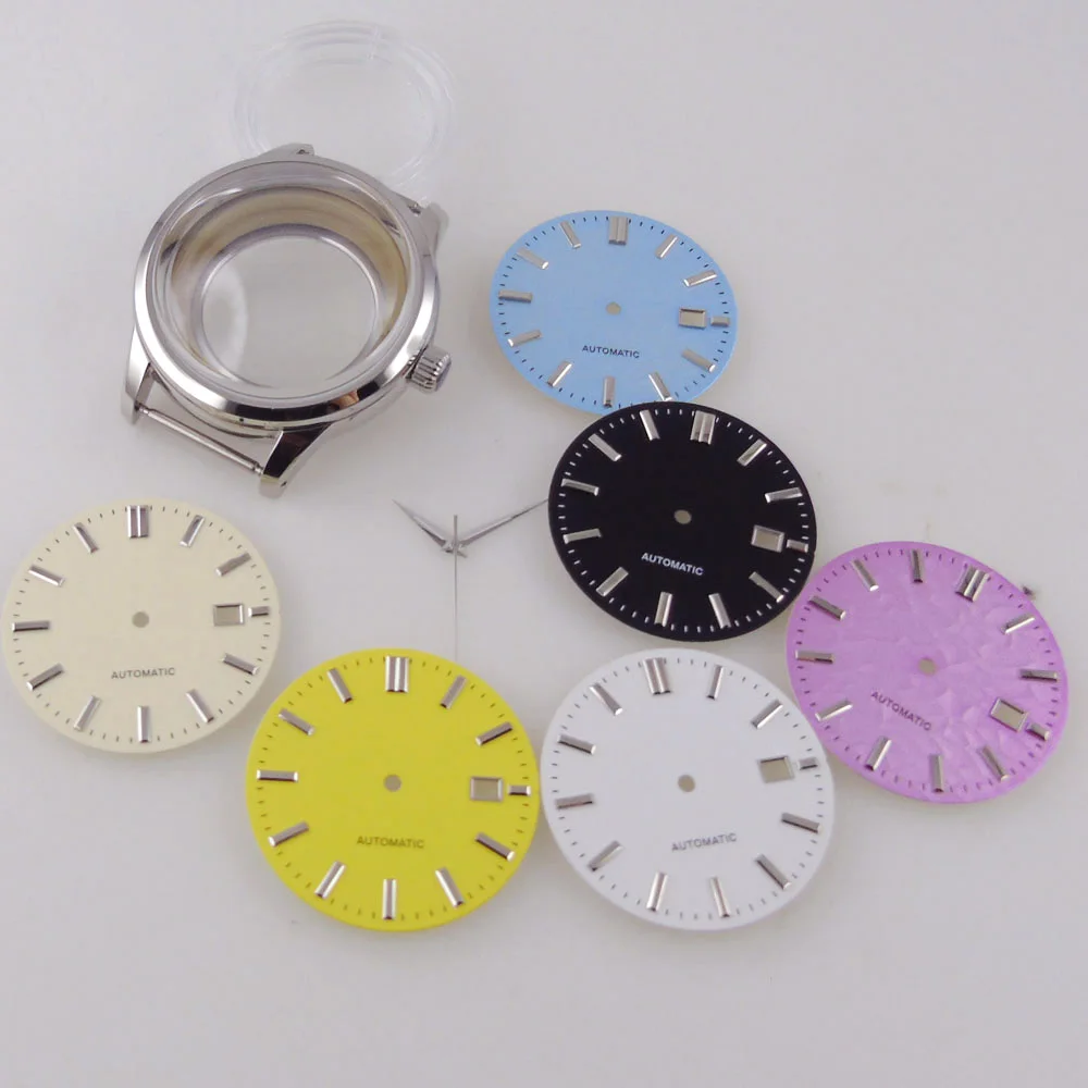 40mm White Black Pink Beige Yellow Blue Watch Case Accessories Double Bow Domed Sapphire Crystal for GS NH35 NH36 Movement