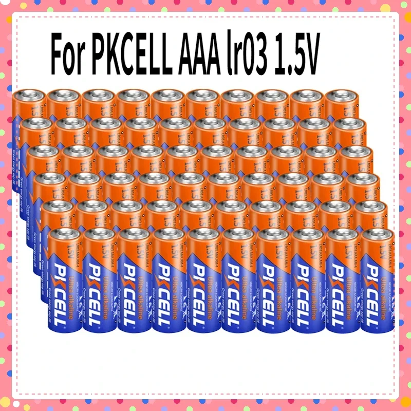 60pcs For PKCELL AAA Alkaline battery 3A lr03 1.5V dry Batteries E92 AM4 MN2400 MX2400 pilas battery toothbrush Walkman Clock