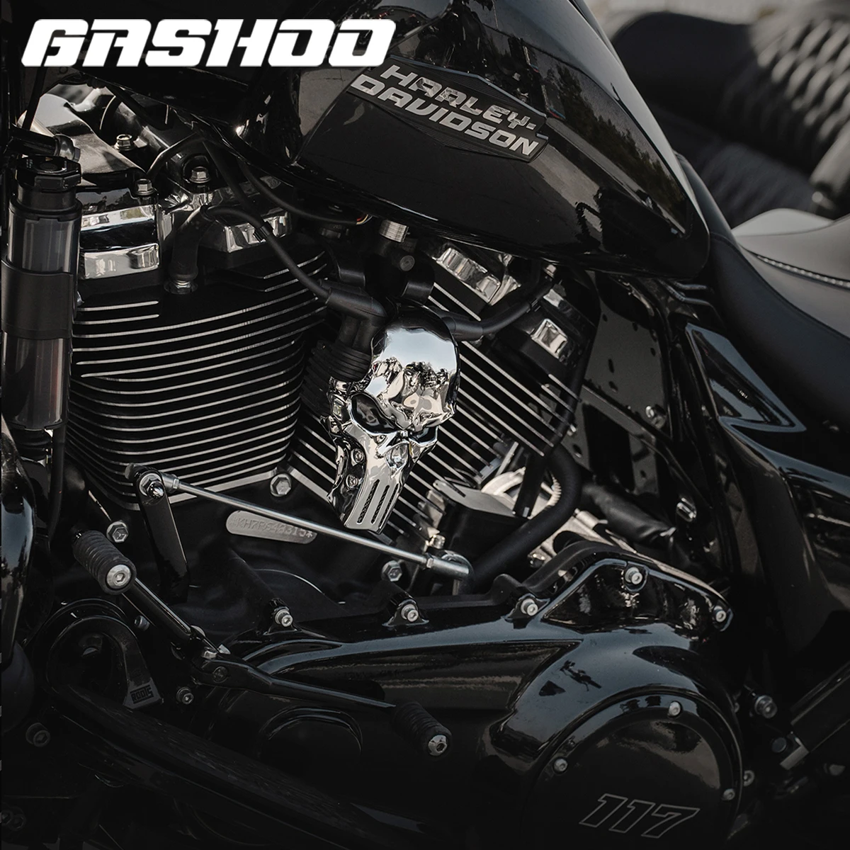 GASHOO Aluminum-magnesium Alloy Skull Coil Cover for M8 Softail/121CVO/2024+ 117 Road Glide/Street Glide Motorcycle Body Systems