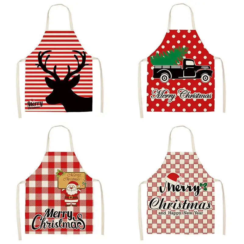 Christmas Apron Holiday Party Decoration Linen Oil and Stain Resistant Kitchen Cleaning Tools Home Supplies