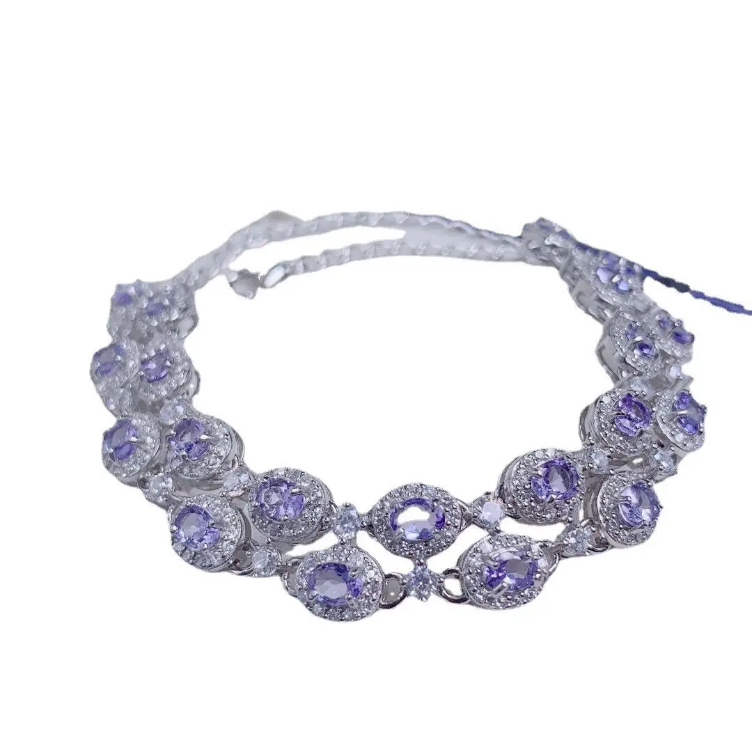 Best Seller ZECAA Fine Jewelry Tanzanite Bracelet For Woman With Natural Tanzanite Gemstone 3*4mm For Party Banquet Wedding