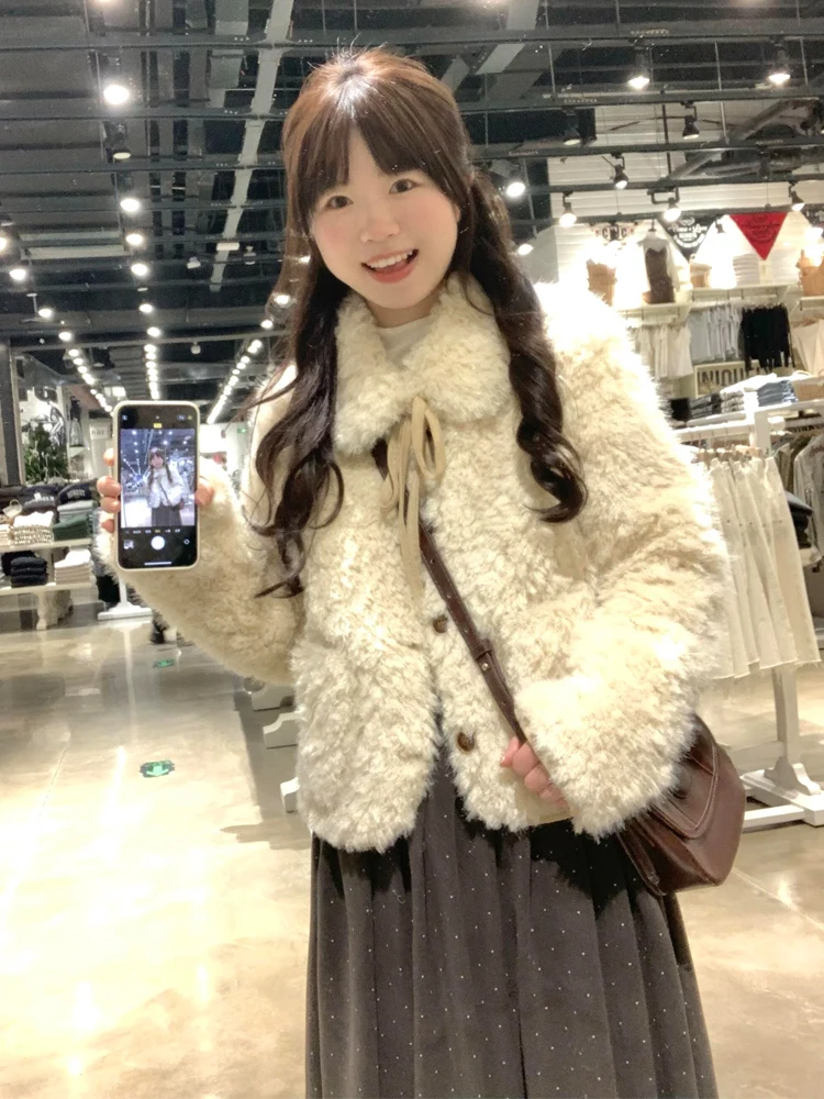 Nuova pelliccia di agnello Thiened Jaet da donna ort Faionable in pelle integrata con cintura in pelliccia di agnello velluto capispalla invernale casual Sli...