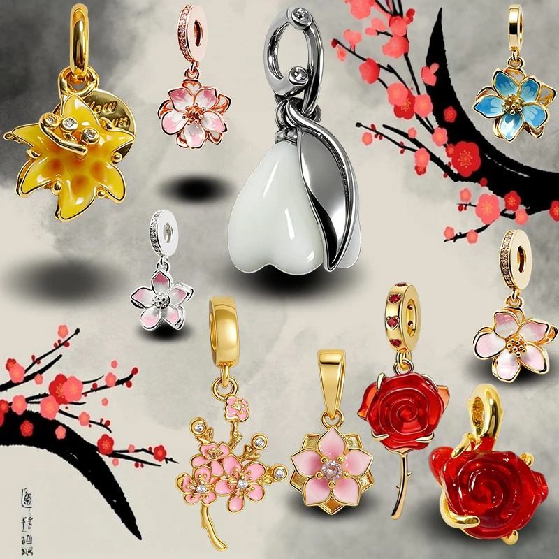 

Original Charms Bead,Flower Series,Blue Blossom Dangle &Tangled Sundrop Flower Charm Bead Fit Pendant Bracelet Women Jewelry Gif