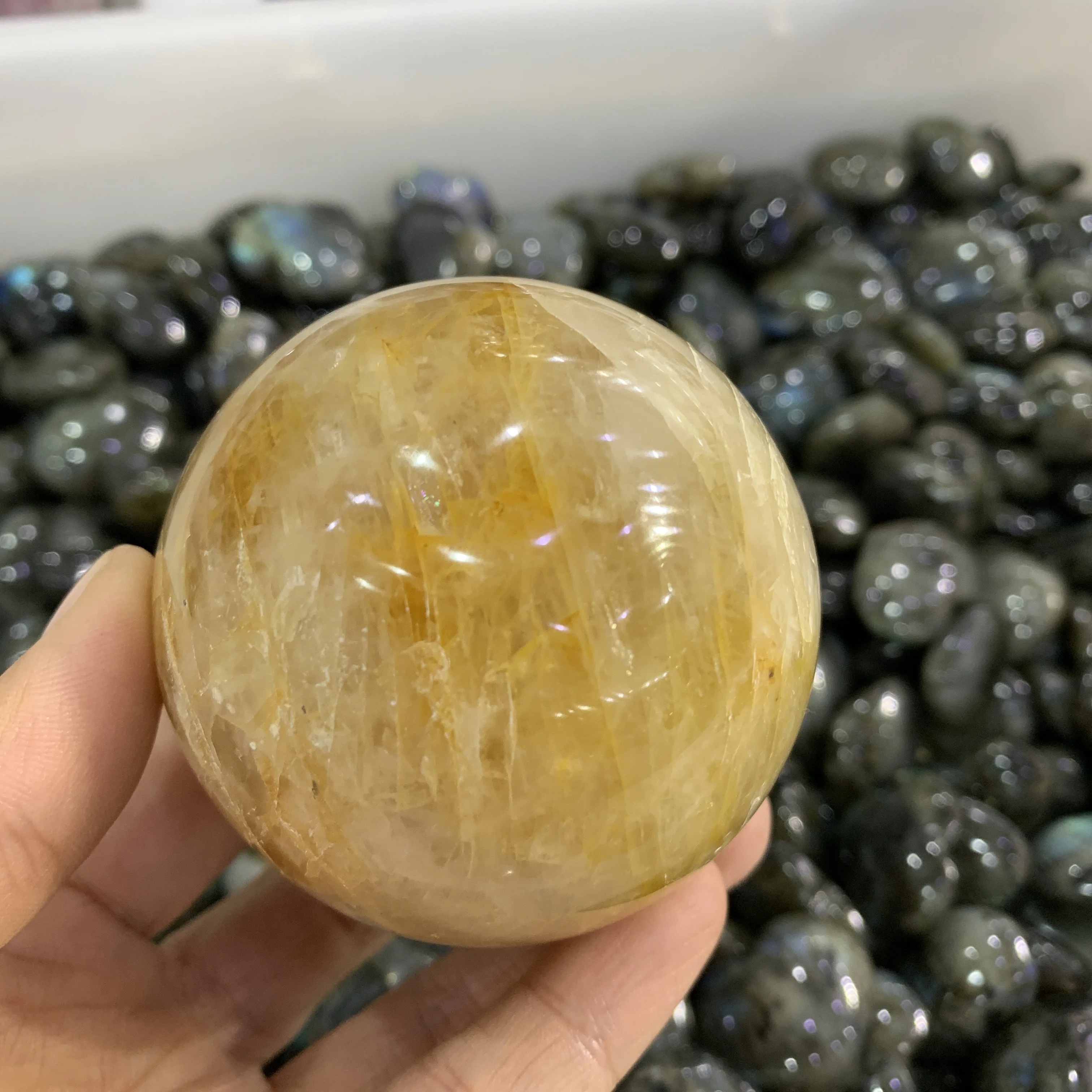 50-60mm Natural Polished Golden Healer Ball quartz crystal Fengshui/ Meditation/Crystal Healing sphere