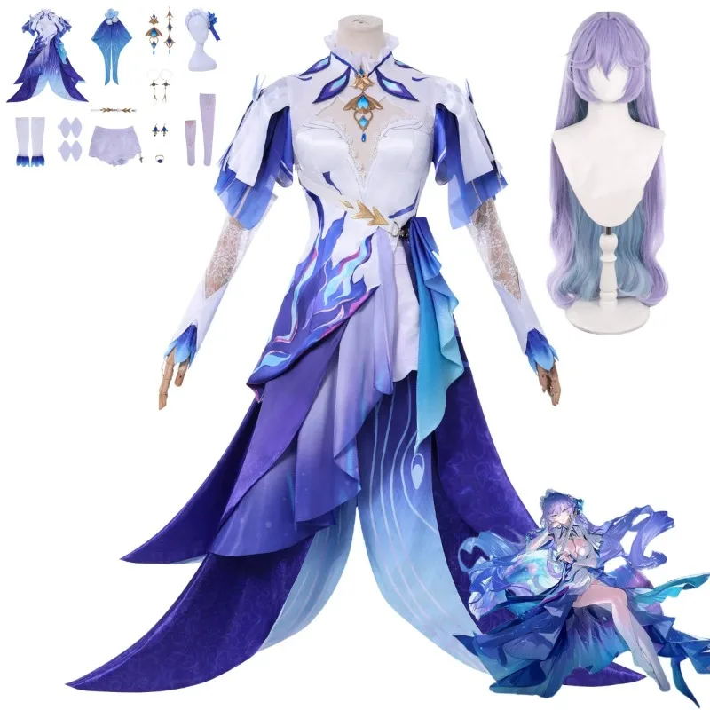 

Игра Cantarella Косплей Костюм Wuthering Waves The Fisalia Family Head of A Family Фиолетовое платье Парик Женский сексуальный карнавальный костюм