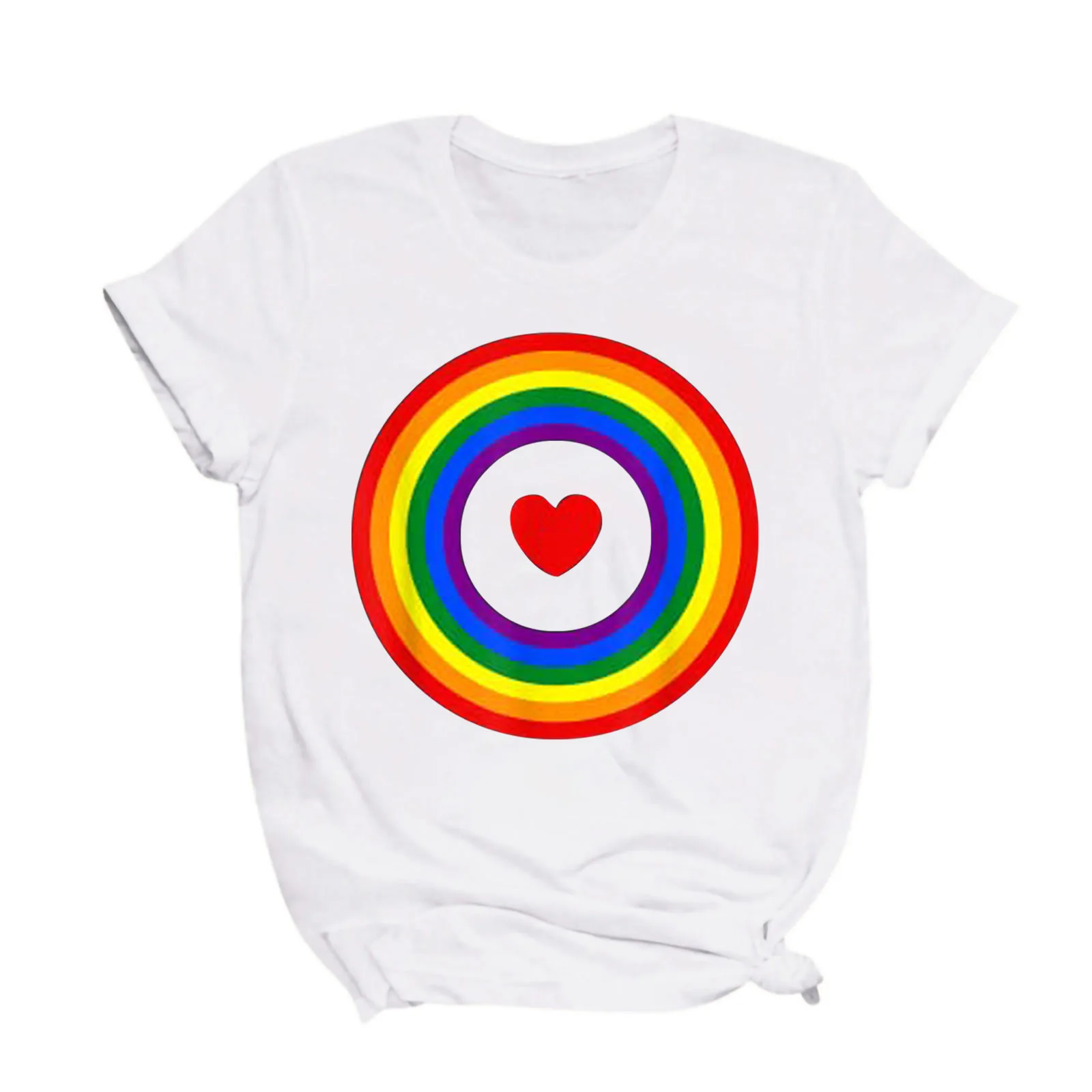 Rainbow Ring Target Heart Print Women T Shirt Short Sleeve O Neck Loose Women Tshirt Ladies Tee Shirt Tops Camisetas Mujer