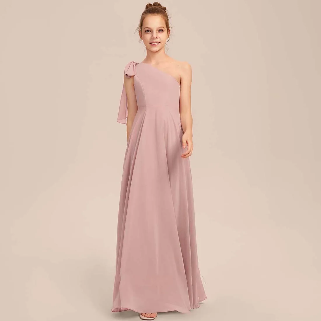 

YZYmanualroom Chiffon Junior Bridesmaid Dress With Bow A-line One Shoulder Floor-Length 2-15T