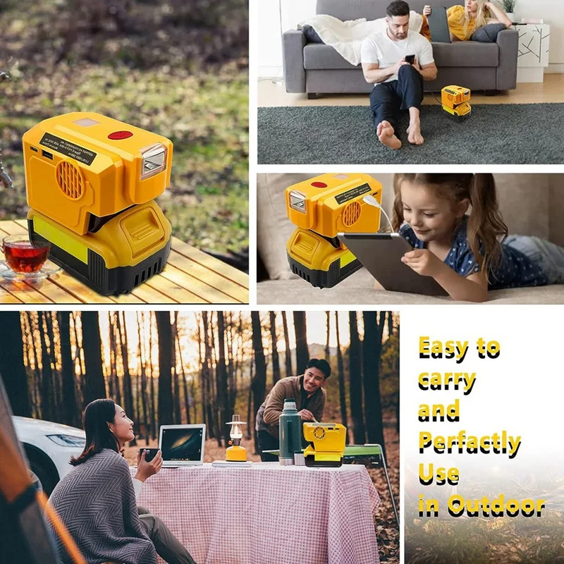 200W Power Inverter For Dewalt 20V Lithium Battery To 110V Portable Power USB Adapter With LED Light Durable Easy Install