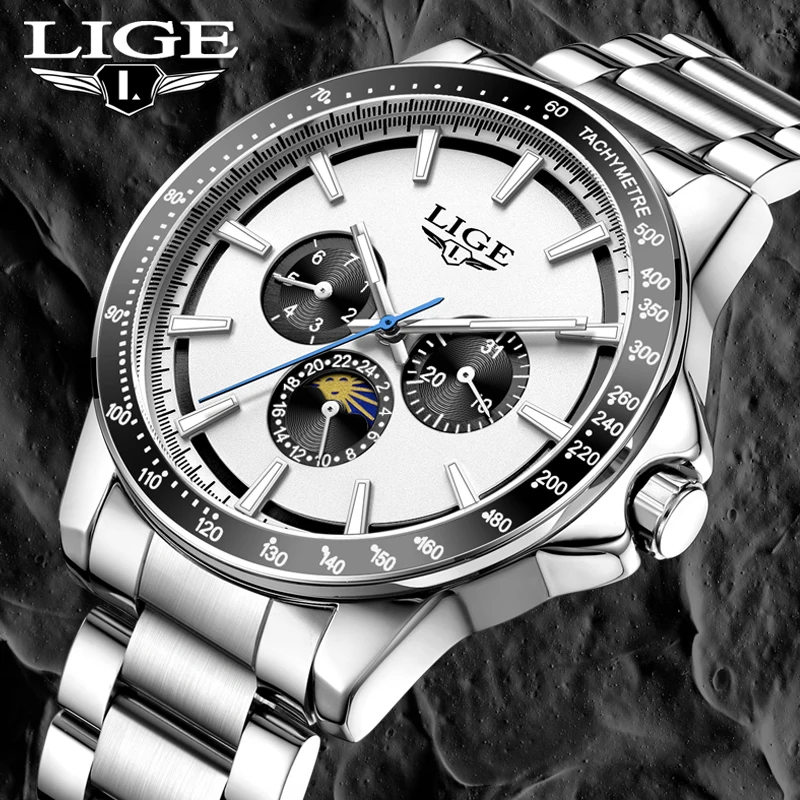 LIGE 2026 ساعات فاخرة جديدة للرجال موضة الأعمال كوارتز ساعات المعصم الرياضية مقاوم للماء مضيئة الصلب ساعة رجالي Reloj Hombre