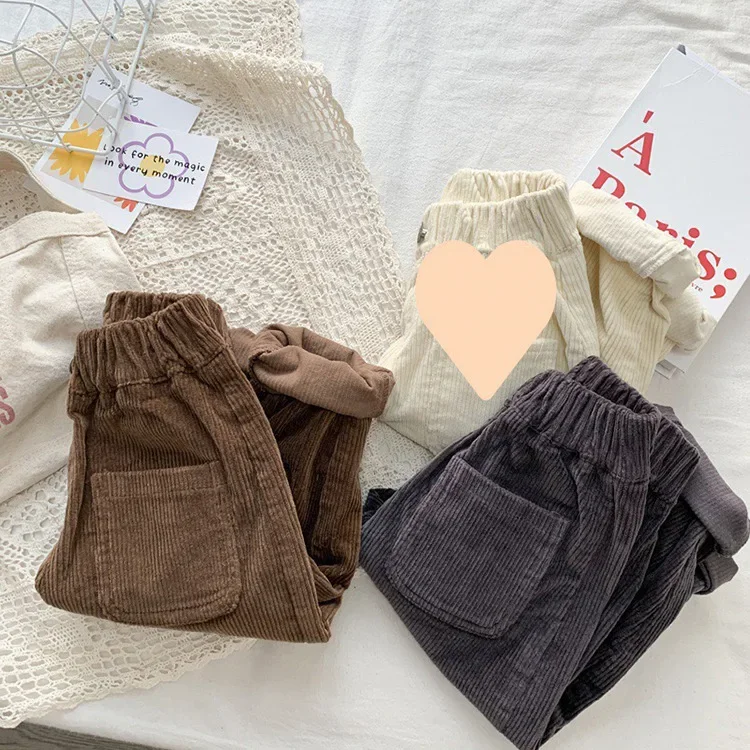 2026 Frühling Herbst Kinderhosen 2-7T Einfacher Stil Jungen und Mädchen Lose Cordhosen Babykleidung Kinderhosen Outdoor-Bekleidung – Detail 7