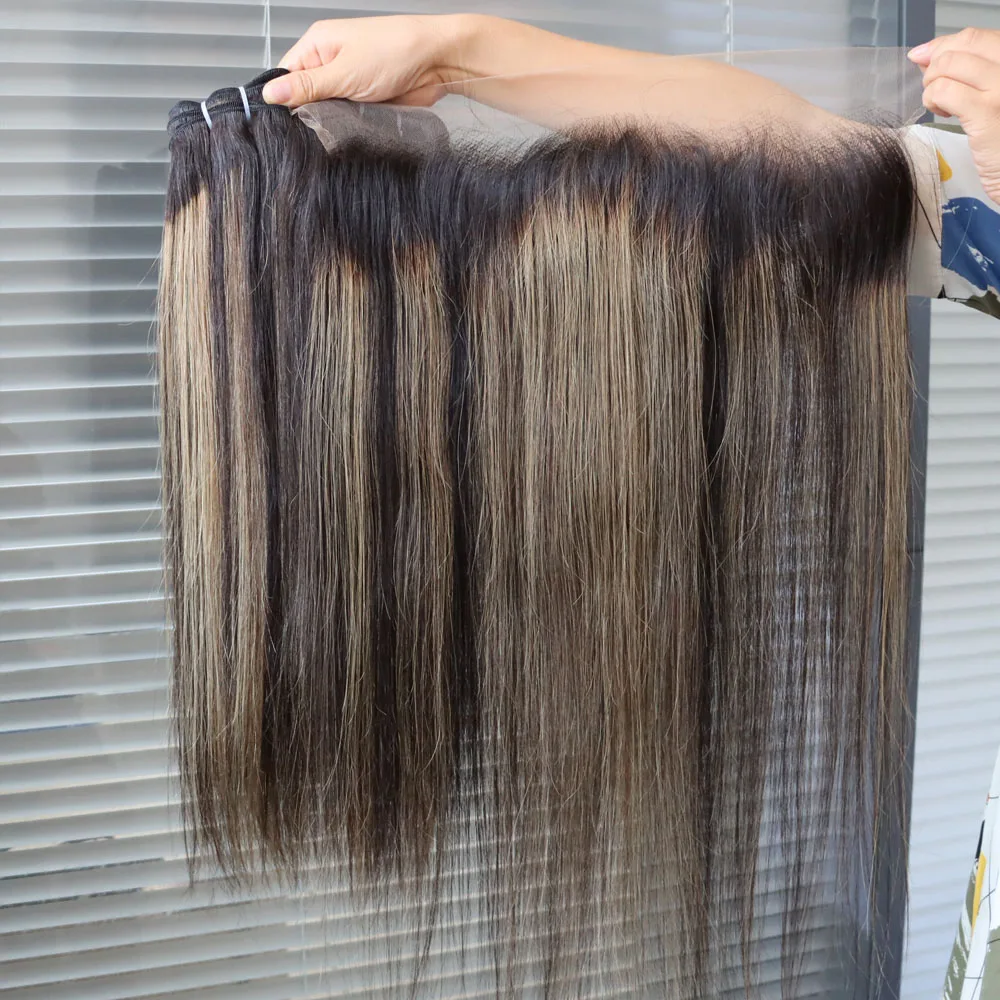 تسليط الضوء على البيانو 1B رمادي الشعر البشري عذراء ريمي تمديد حزم مع الدانتيل الشفاف إغلاق أمامي بالجملة انخفاض الشحن