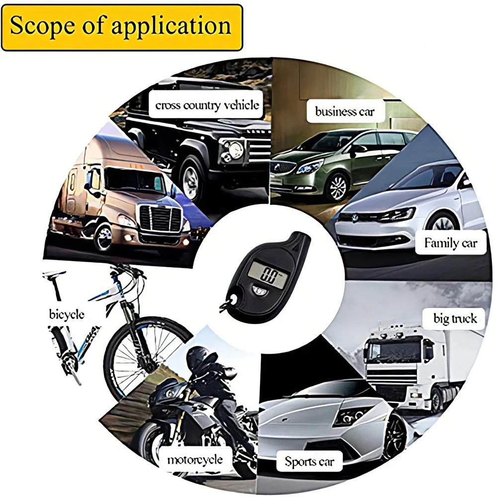 Mini Keychain Style Portable Tire Gauge Digital Lcd Display Car Air Pressure Tester Meter Auto Motorcycle Safety