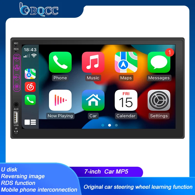 

BQCC 7-inch car MP5 radio 2DIN new multimedia player supports CarPlay Android AUTO mobile phone interconnection reversing image