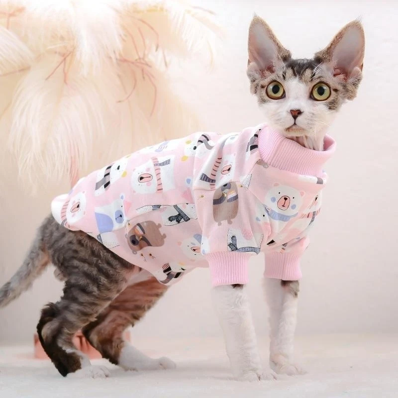 Sphynx Cat Sweatshirt Hairless Cat Dogs Clothes Fashion Cartoon Soft Cotton Coat Animal Paiting Turtleneck T-Shirt Pet  Products