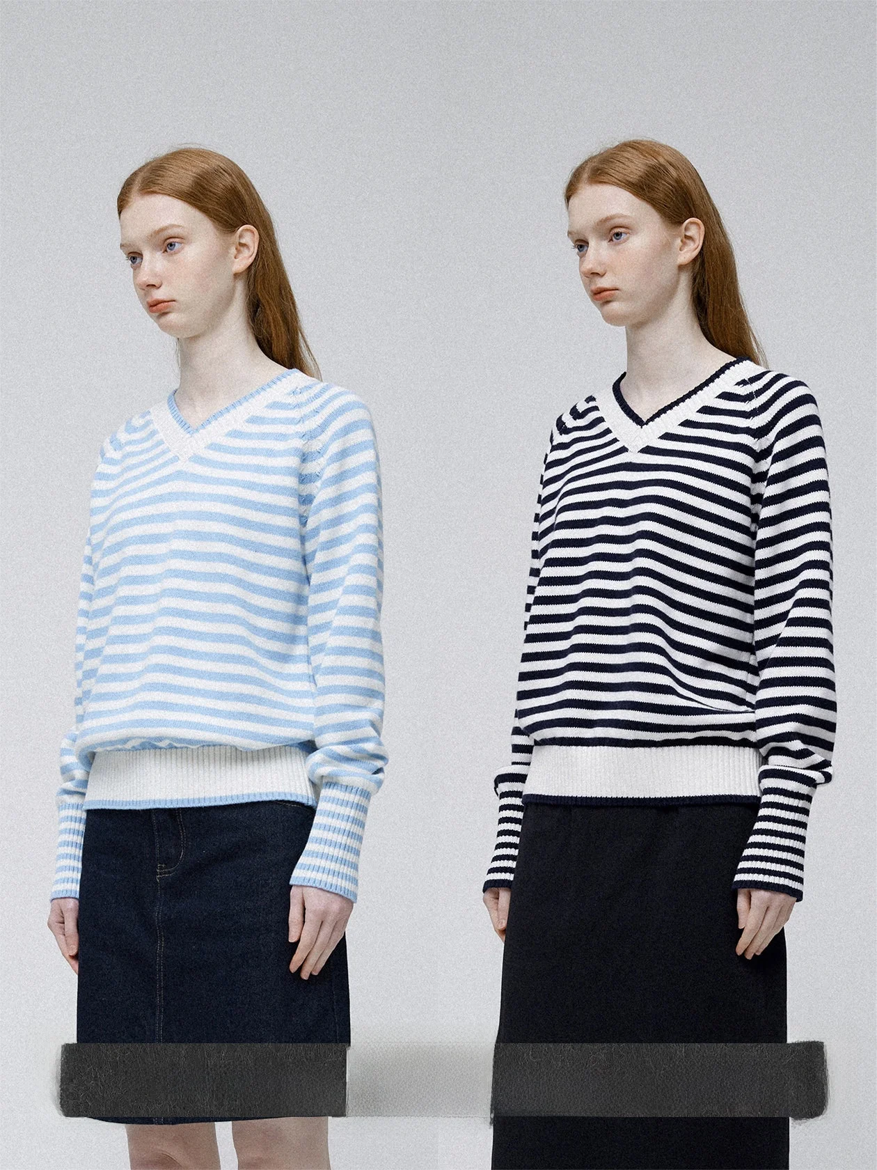 

Veega Chic Thin Knitted V-Ne Top Color Blo Stripe Pattern Cuffed Sve Regular Fit Cotton Nylon Spring Commute Sle