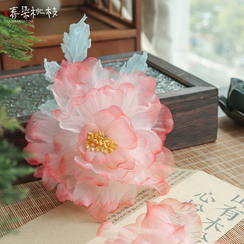 

Цвет кои, большой пион, горячий цветок, заколка для волос, антикварные аксессуары Hanfu, заколка для волос, шелковый цветок ручной работы, антикварный стиль Тан