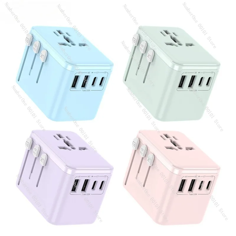 Universal Travel Adapter Plug,New Multi-Functional Fast Charging Socket with 2A2C Ports 3.5A Output,Global Converter