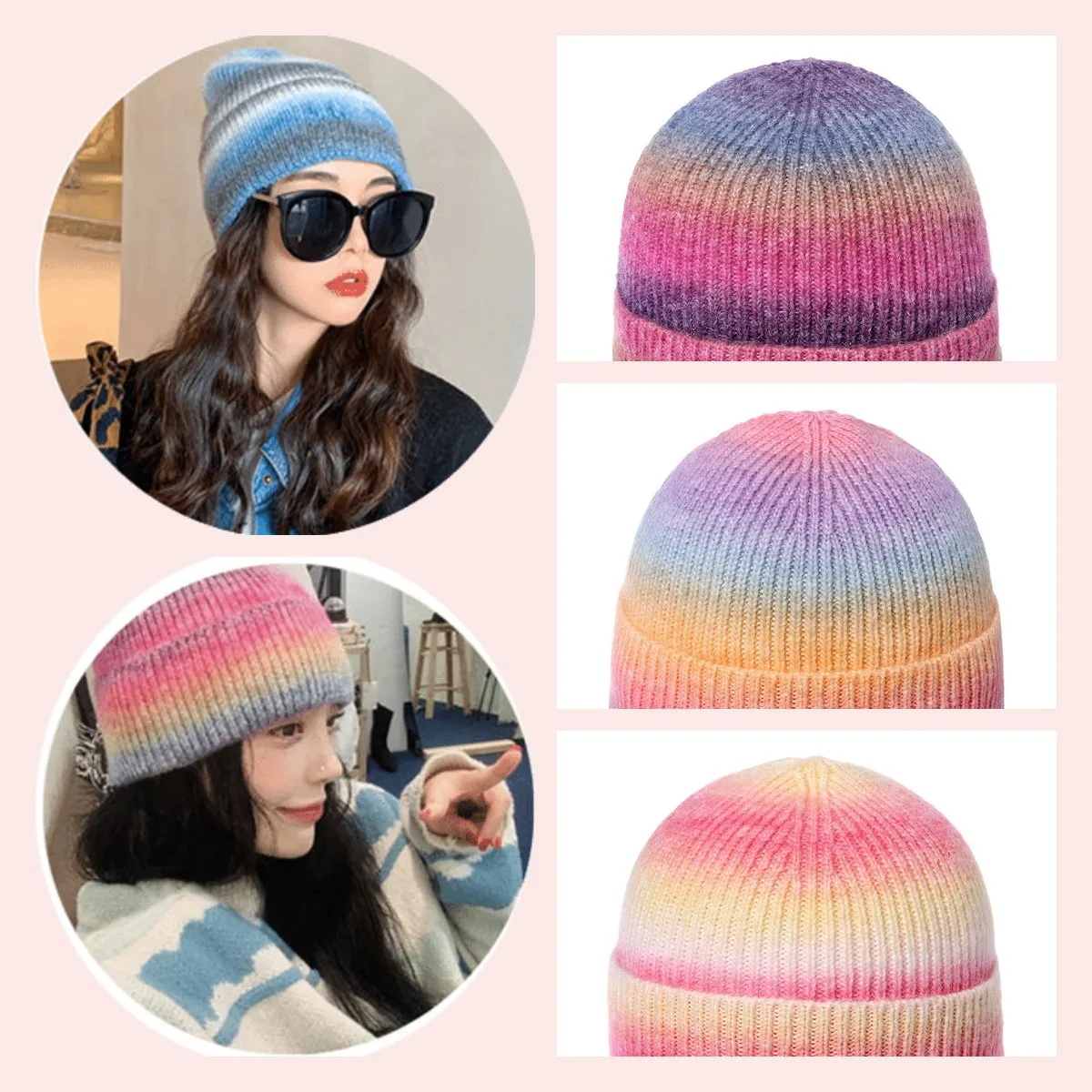 

Fashion Y2K Winter Unisex Stylish Female Tie-dye Beanie Hat Gradient Color Knitted Hat Men Women Streetwear Hat Teens Trend Cap