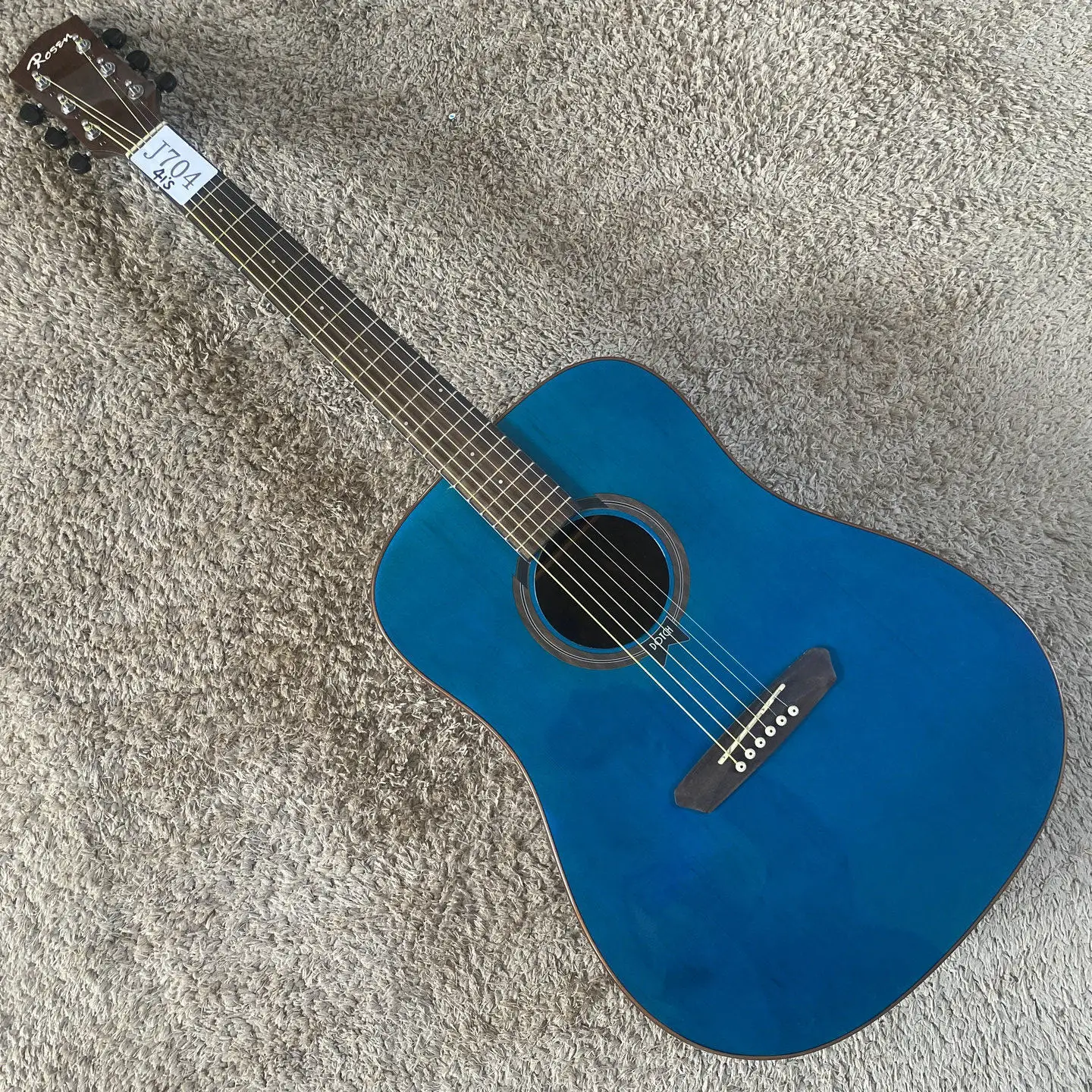 J704 Rosen 41 Inch Dreadnought Acoustic Guitar Spruce Top Rosewood Back Sides Blue Finish Solid Top Folk Guitar