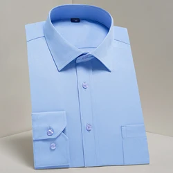 Chemise classique à manches longues pour homme, tenue de bureau, de couleur unie et rayée