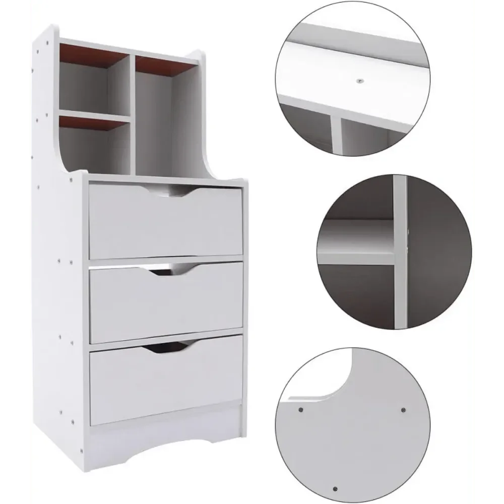 

LINSIE 3 Drawers Nightstand Tall Nightstand Side Stand Cabinet Night Stand Bedside Tables For Bedroom And Living Room Nightstan