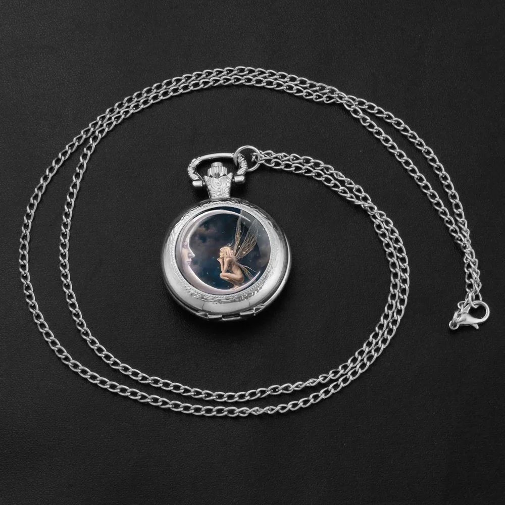 New ARRIVAL Moon Angel สาวรูปแบบนาฬิกาพ็อกเก็ตนาฬิกาสร้อยคอสร้อยคอจี้ควอตซ์นาฬิกาผู้หญิงนาฬิกาเครื่องประดับของขวัญ