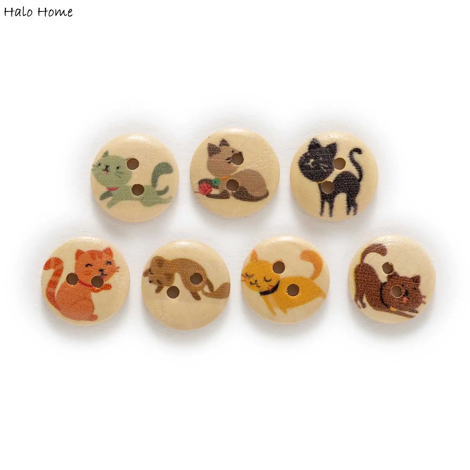 4 Style 15mm 50pcs Mixed Cat Theme Richly Colorful Round Wood Buttons Sewing Scrapbooking Clothing Crafts Handwork Accessories