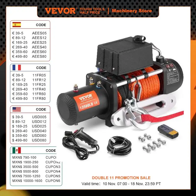 VEVOR 13500lbs Electric Winch with 3/8in 80ft Synthetic Rope Wireless Truck Winch IP55 Waterproof for Towing Off-Road SUV Jeep