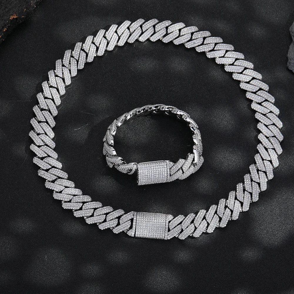 20mm Iced Out Prong Cuban Link Chain Necklace for Men Women 3 Row Rhinestone Paved Miami Rhombus Luxury Hip Hop Jewelry Gift Men