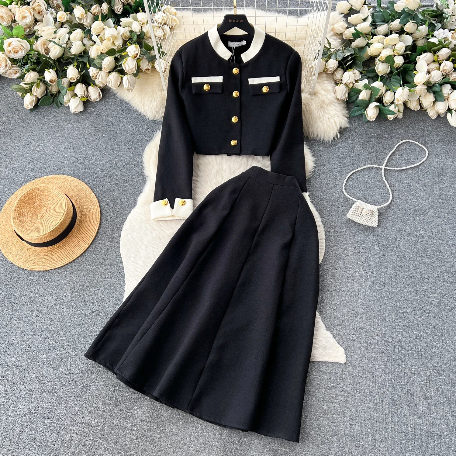 Women Two-Piece Sets Sexy Long Sleeve Single Breasted Top and High Waist Slim Skirt Korean Fashion Casual Autumn Winter Clothing