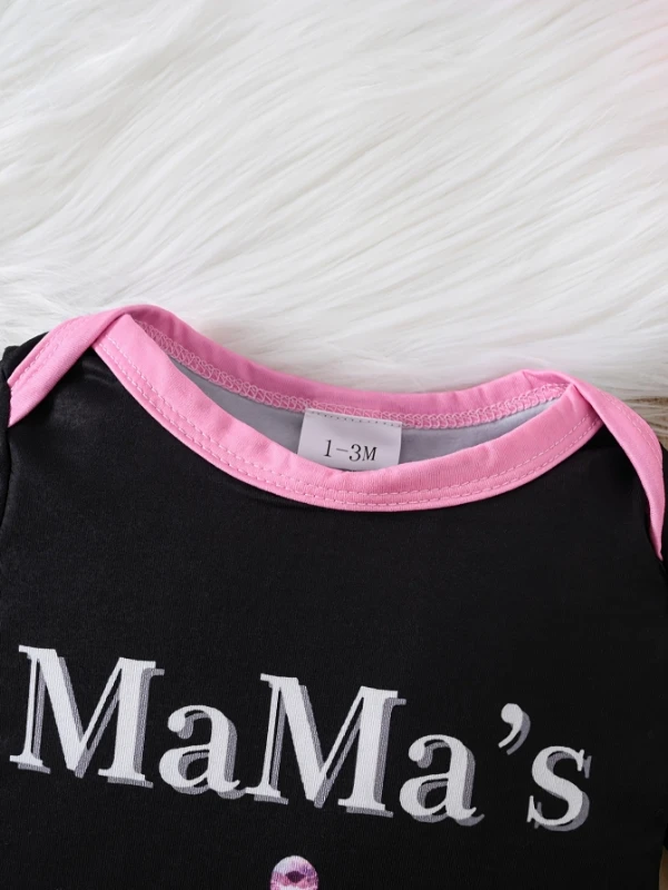 طفلة 2 قطعة الزي | رومبير مطبوع عليه تاج "أميرة ماما" + عصابة رأس على شكل فيونكة | طقم نيسيي بأكمام طويلة #3