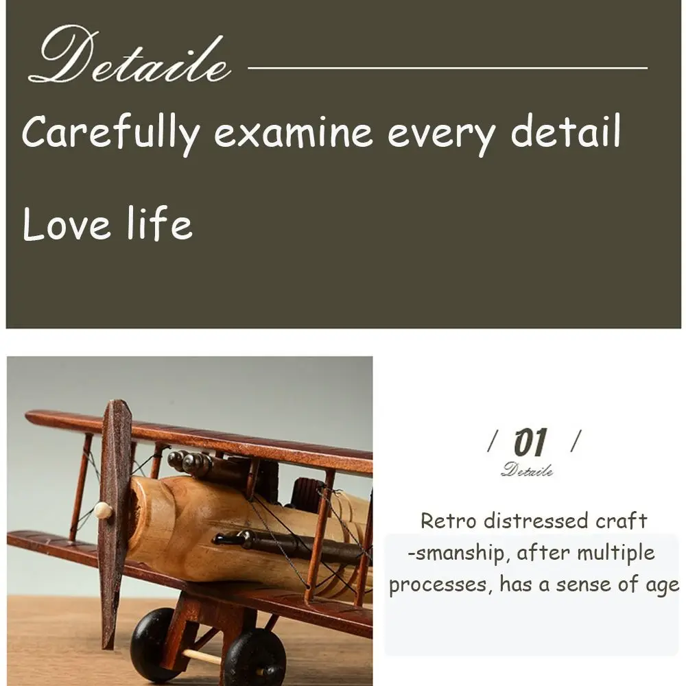 Durable Nostalgia Decorative Ornaments Vintage Wooden Airplane Airplane Model Home Ornament Wooden Crafts