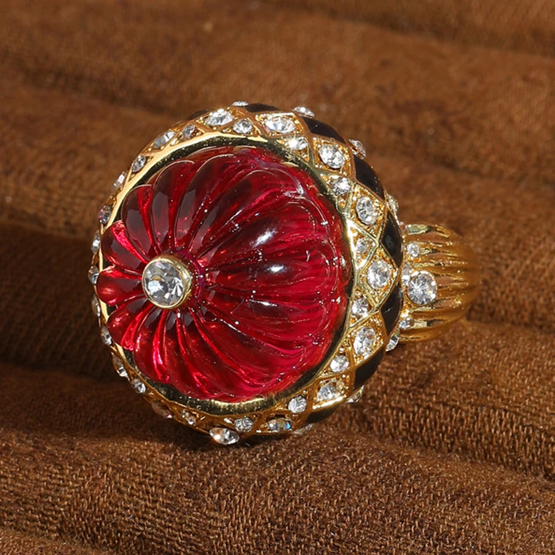

Vintage Rose Red Pumpkin Ring Stone Black Drip Oil Gold Color Resin Jewelry For Woman Halloween Fashion Accessories 2025 Trends