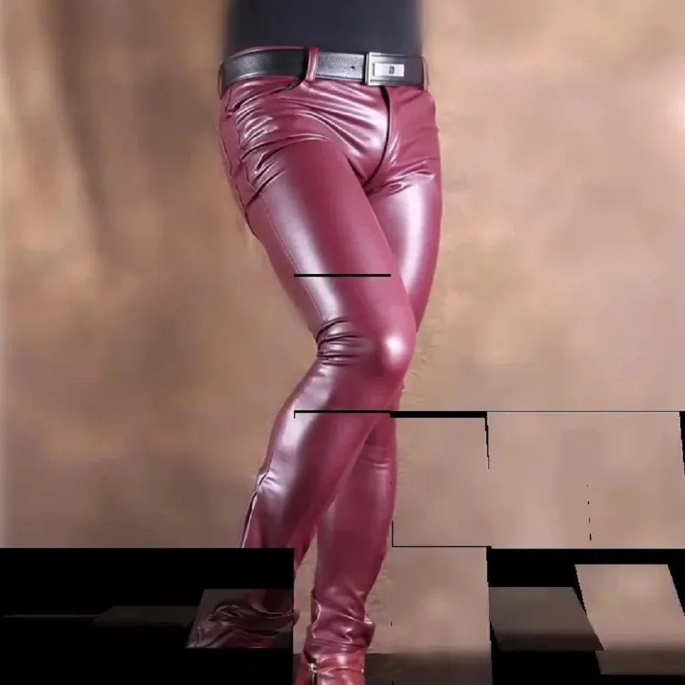 فاسق بولي PU فو الجلود السراويل مرونة عالية نحيل Bootcut الجينز منتصف الارتفاع عادية دراجة نارية سروال شكل قلم رصاص الانتفاخ المنشعب طماق