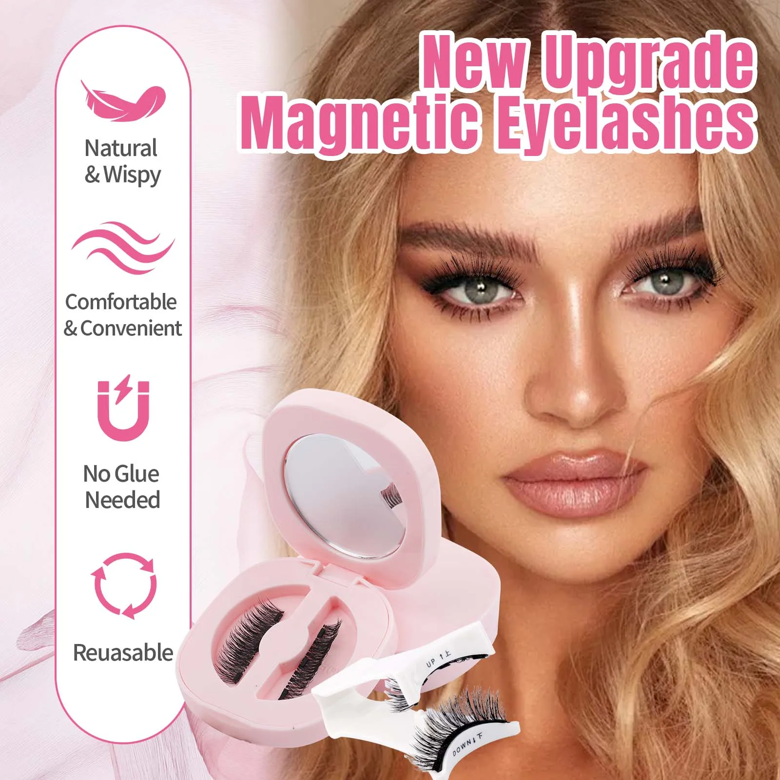 GEMERRY 1 زوج رموش مغناطيسية مع الملقط لتقوم بها بنفسك Wispy قابلة لإعادة الاستخدام عقد قوي الغراء الحرة المغناطيس ثلاثية الأبعاد تأثير الرموش الصناعية #3