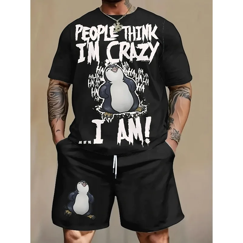 2025 3D Pattern T-shirt Shorts Set for Casual Men's Outdoor Sports Summer Fashion Trend Street Polyester Fiber Wear Daily