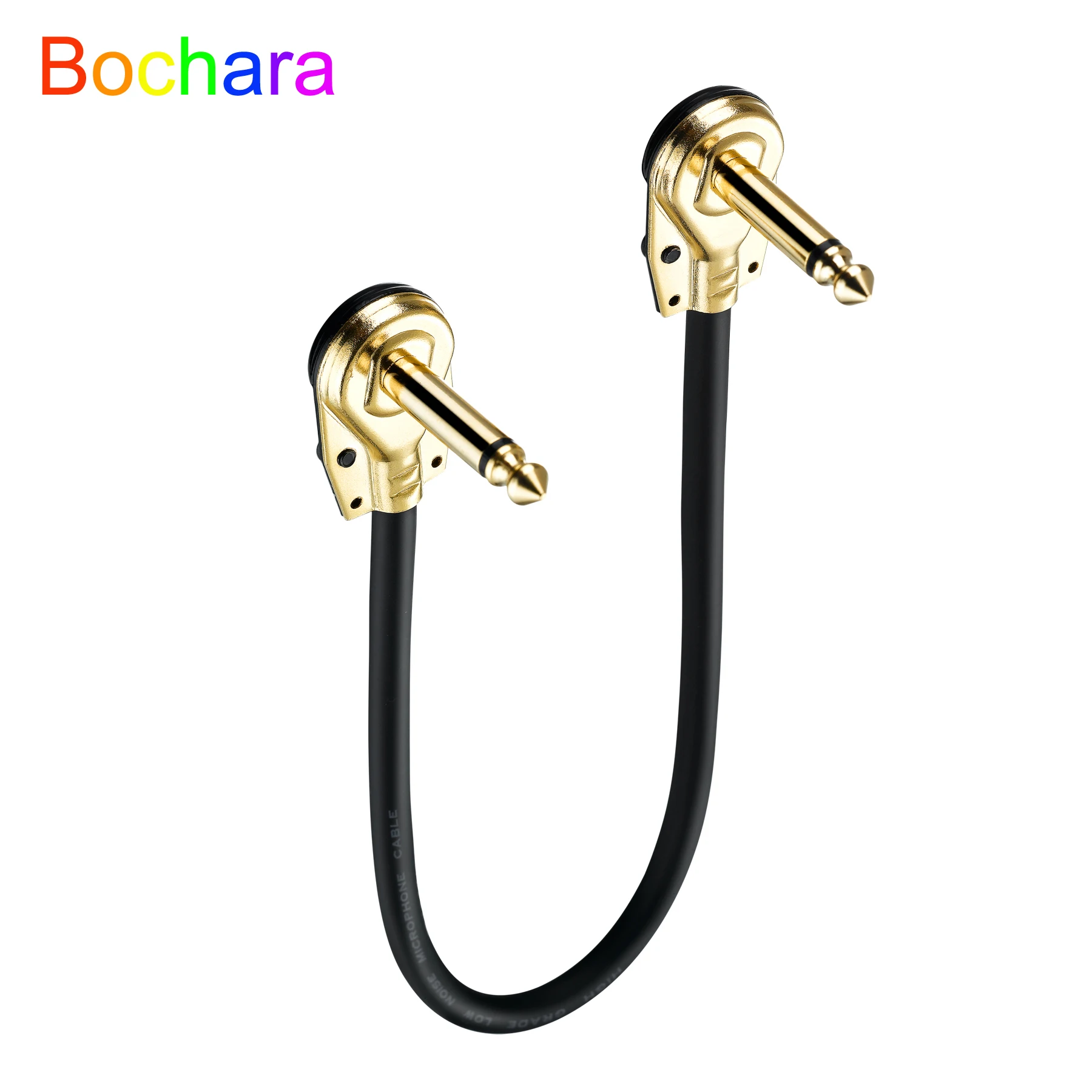 Bochara Gold Plated 30cm 90 degree 6.35mm TS OFC Audio Cable Dual Shielded For Effector